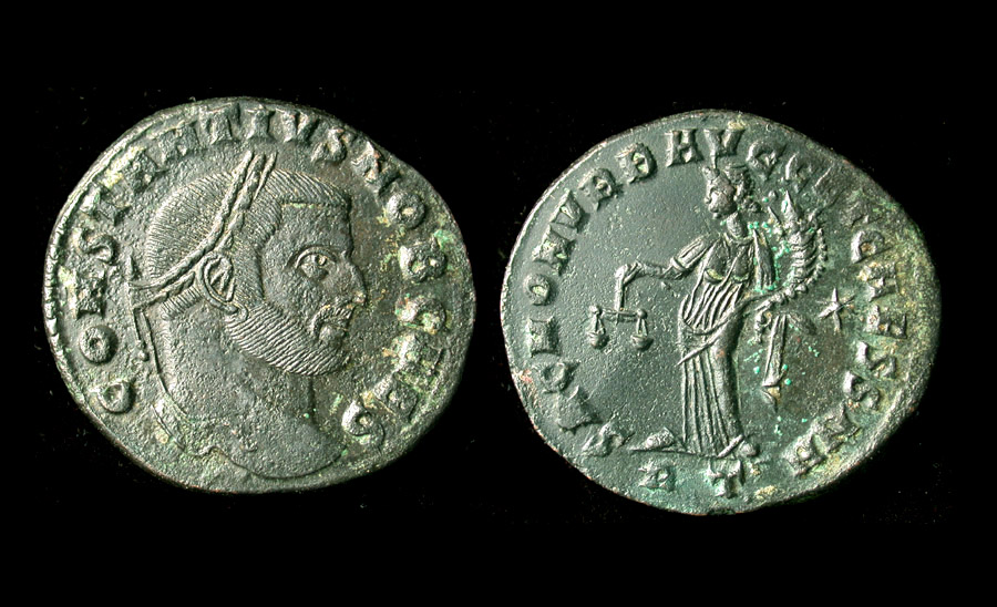 Constantius I, Follis, Sacra Moneta, Rome Mint